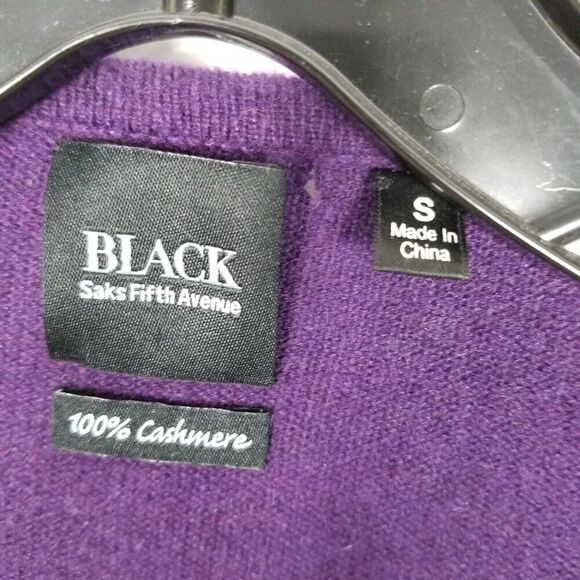 Black Saks Fifth Avenue Women Cashmere Cardigan Sweater Sz S Purple Open - Picture 7 of 7
